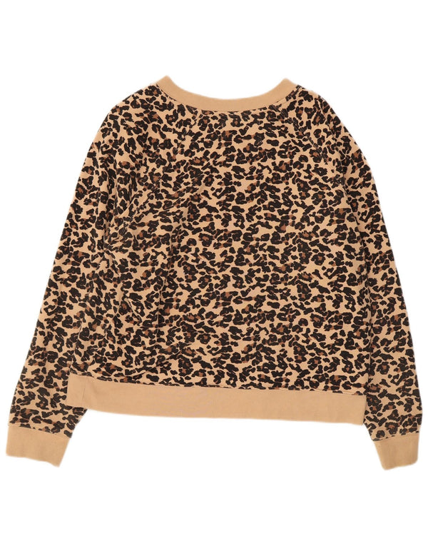 Calvin Klein Jeans Donna Felpa Maglione UK 14 Beige Medio Stampa Animalier