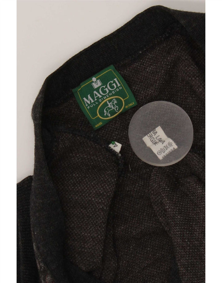 Maglione cardigan senza maniche vintage da uomo in lana vergine geometrica grigio medio