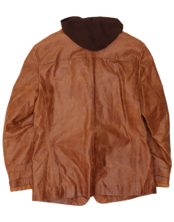Giacca in pelle con cappuccio da uomo Mira Furs UK 40 grande marrone