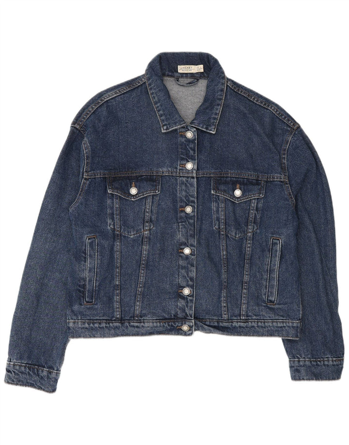 Giacca in denim corta vestibilità regolare da donna VINTAGE UK 16 grande blu