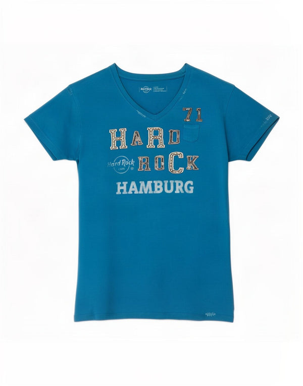 T-shirt grafica da donna Hard Rock Cafe Amburgo, taglia UK 14, grande, cotone blu