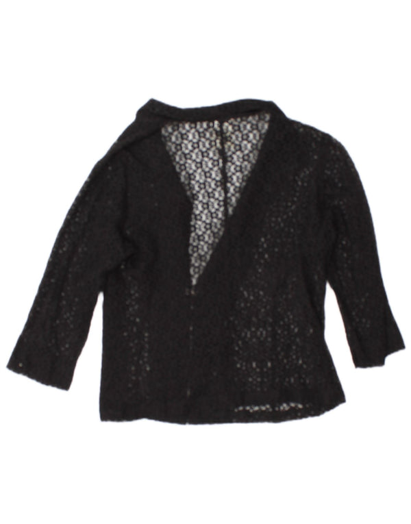 Cardigan vintage da donna con maniche a 3/4 trasparenti IT 50 XL in cotone nero