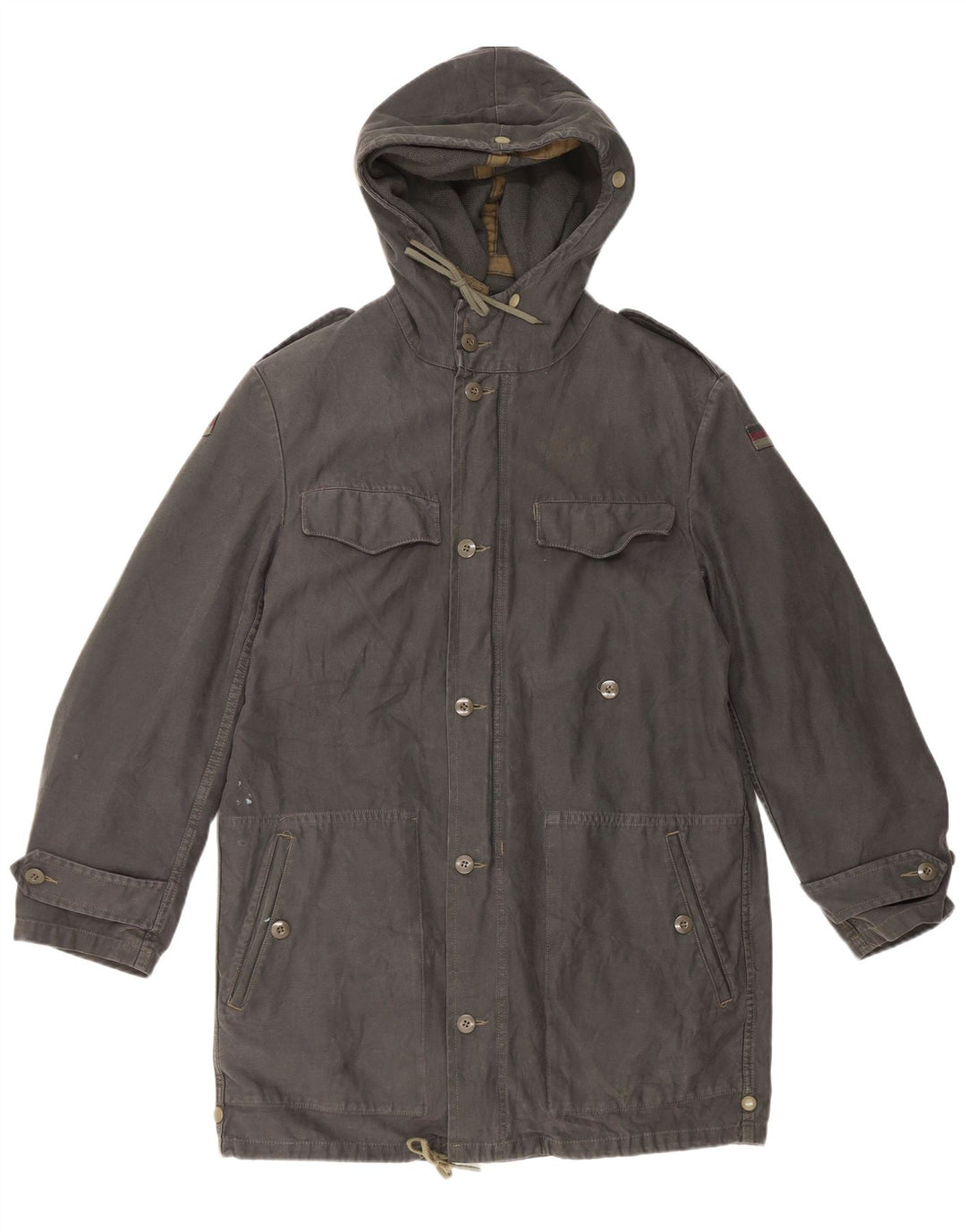 Giacca parka con cappuccio vintage da uomo UK 38 grigio medio