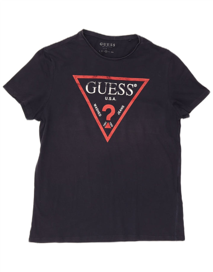 Guess T-shirt grafica da uomo Top Large in cotone blu navy