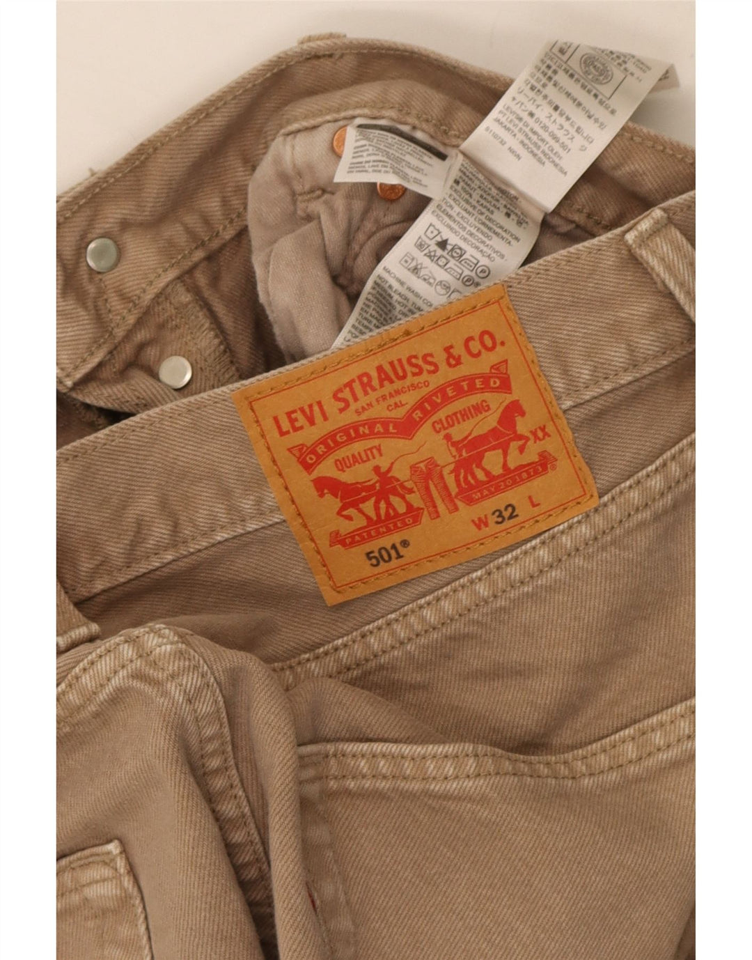 Pantaloncini di jeans Levi's 501 da uomo W32 in cotone beige medio