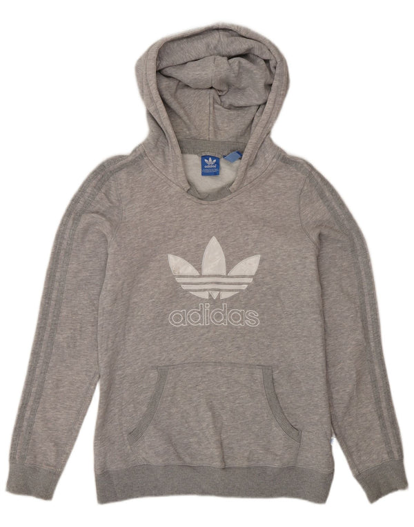 Felpa con cappuccio grafica da donna Adidas UK 12 cotone grigio medio