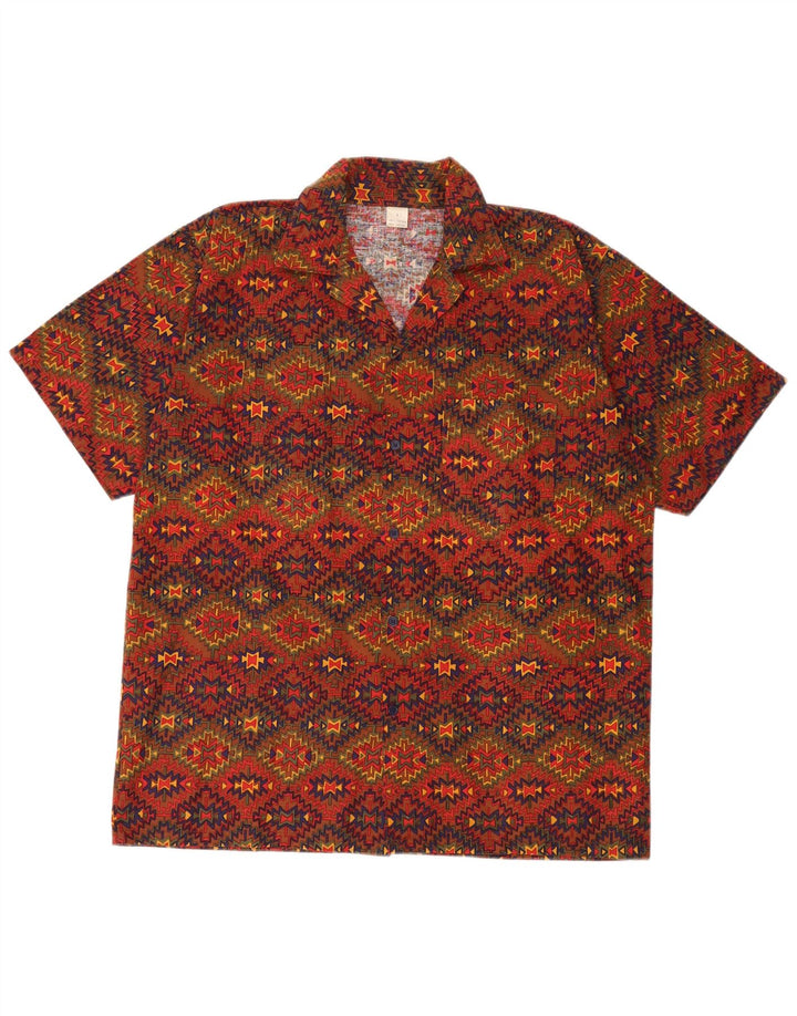 Camicia vintage da uomo a maniche corte grande cotone geometrico multicolore