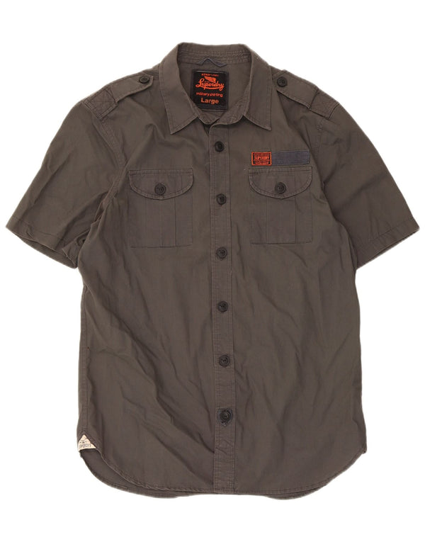 Camicia militare a maniche corte da uomo Superdry Large in cotone grigio