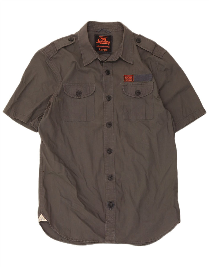 Camicia militare a maniche corte da uomo Superdry Large in cotone grigio