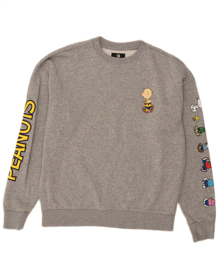 Felpa con grafica Converse da uomo dei Peanuts, in cotone grigio medio