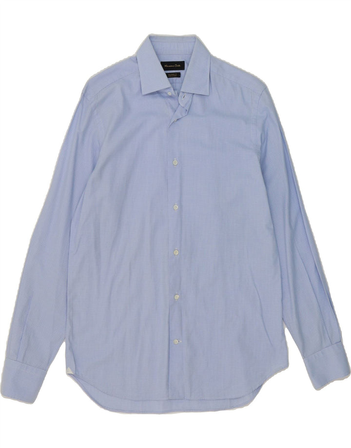 MASSIMO DUTTI Mens Tailored Fit Shirt UK 38 Medium Blue Houndstooth Vintage Massimo Dutti and Second-Hand Massimo Dutti from Messina Hembry 