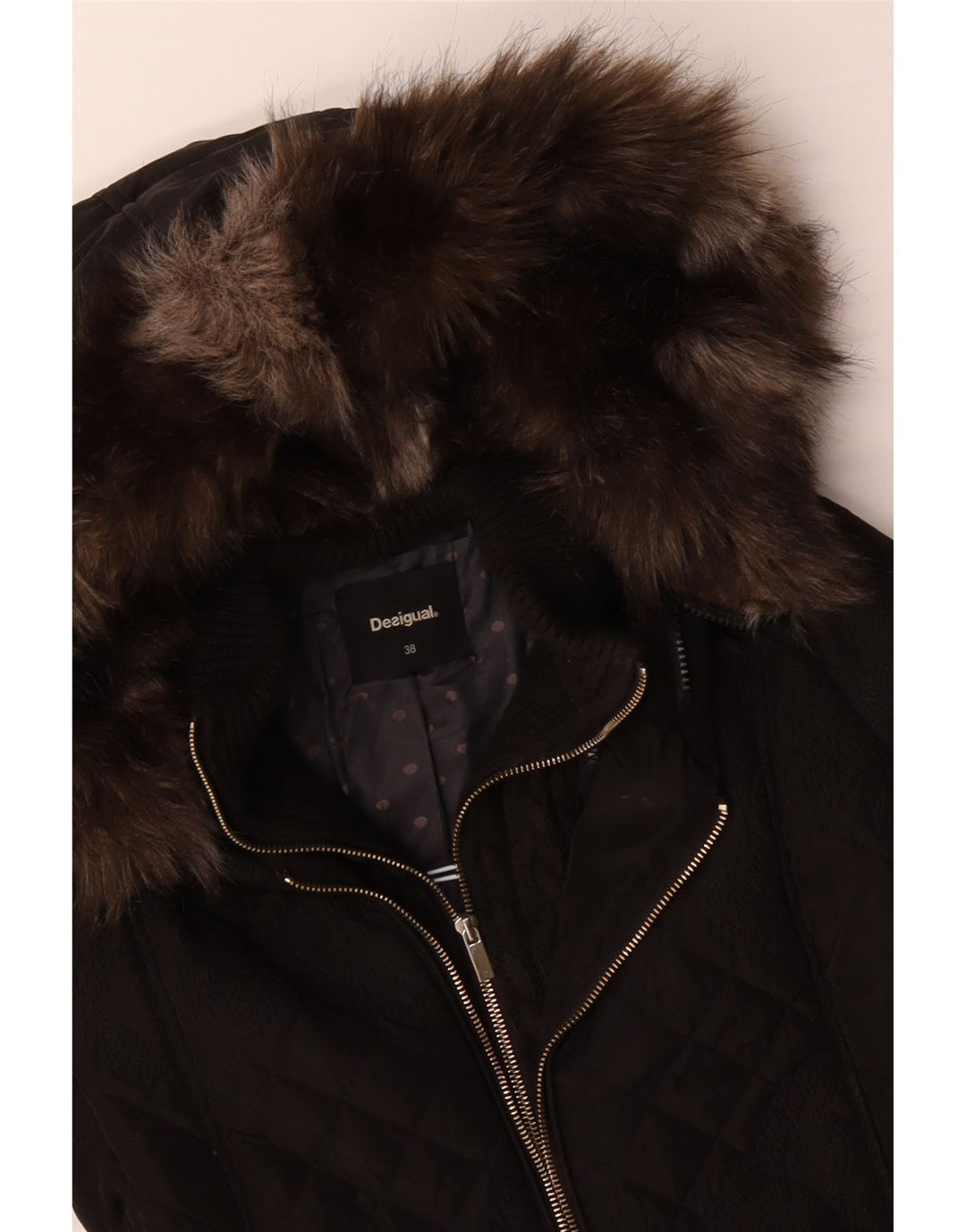 DESIGUAL Giacca imbottita trapuntata con cappuccio da donna EU 38 Medium Black Paisley