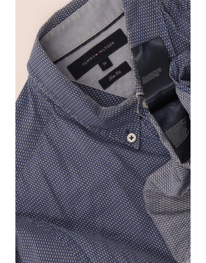 Camicia slim fit da uomo Tommy Hilfiger in cotone maculato blu medio