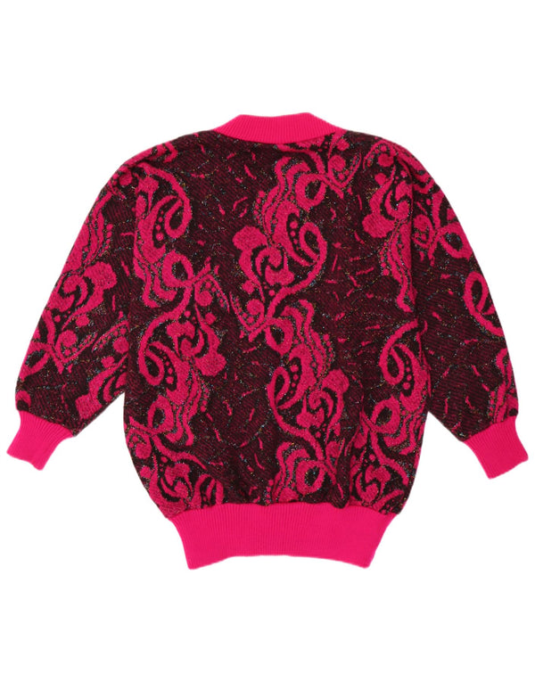 Maglione maglione vintage da donna con scollo a V UK 16 grande poliacrilico rosa Paisley
