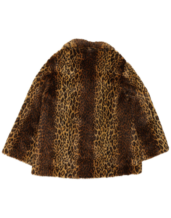 Giacca da donna in pelliccia sintetica VINTAGE UK 12 Modacrile con stampa animalier marrone medio