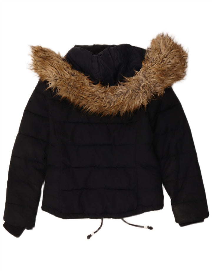 Topshop Giacca imbottita con cappuccio da donna UK 8 Small Poliestere blu navy
