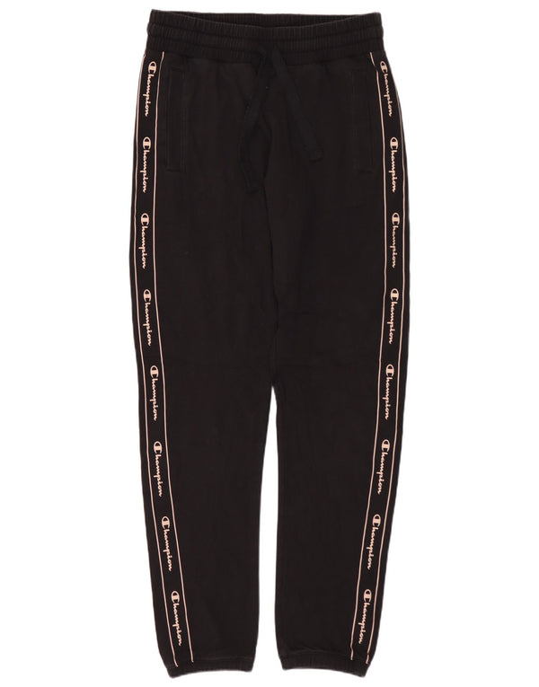 CHAMPION Pantaloni da tuta con grafica da donna Joggers UK 8 Small Cotone nero