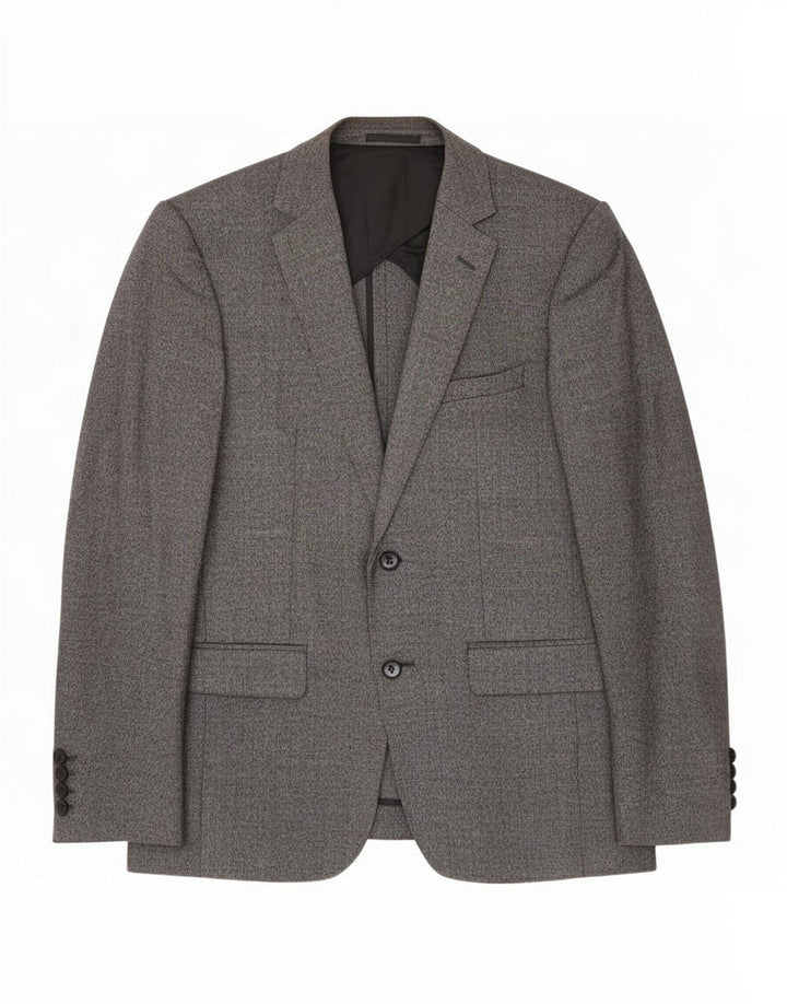 Giacca blazer a 2 bottoni da uomo Reiss UK 38 Lana screziata grigio medio