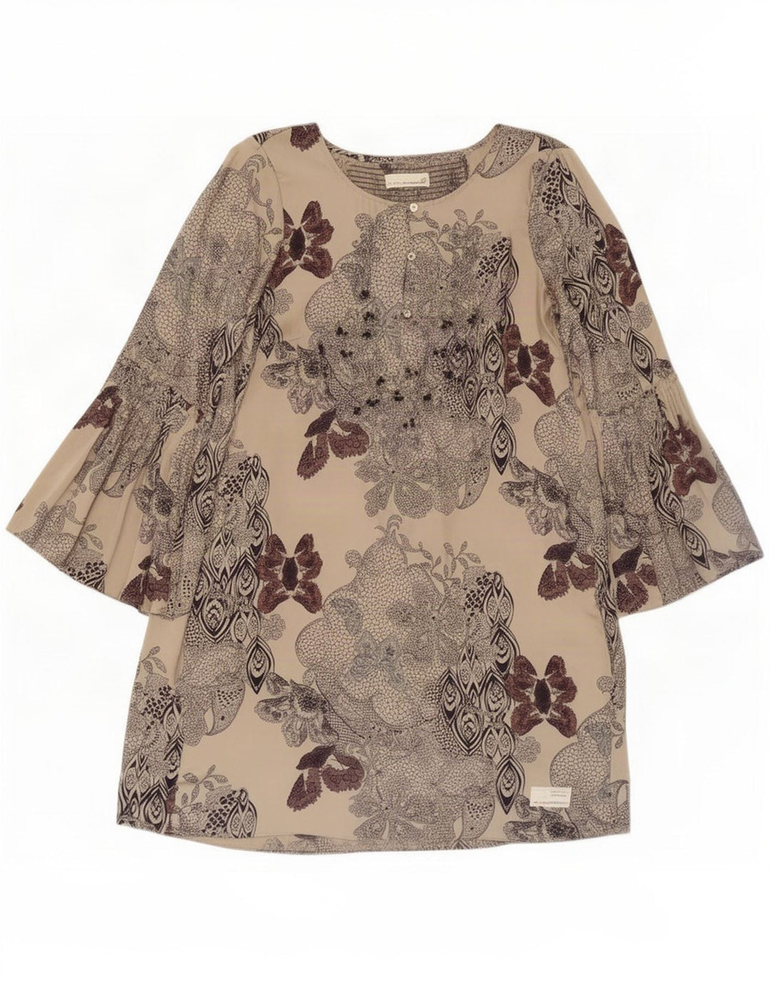 Abito a trapezio da donna Odd Molly taglia 3 grande seta floreale beige
