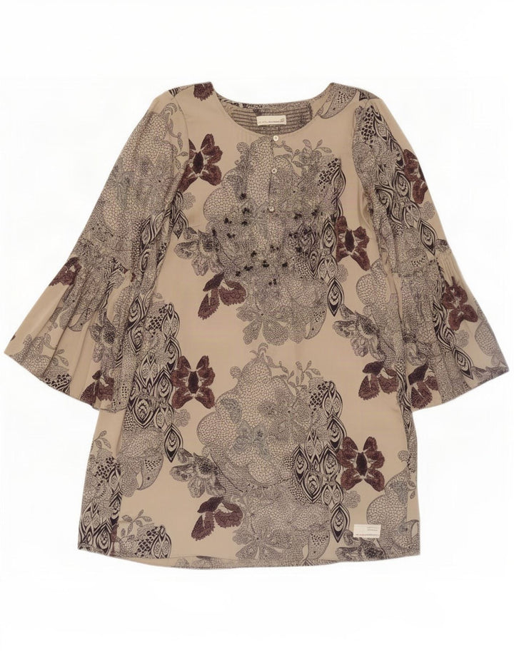 Abito a trapezio da donna Odd Molly taglia 3 grande seta floreale beige