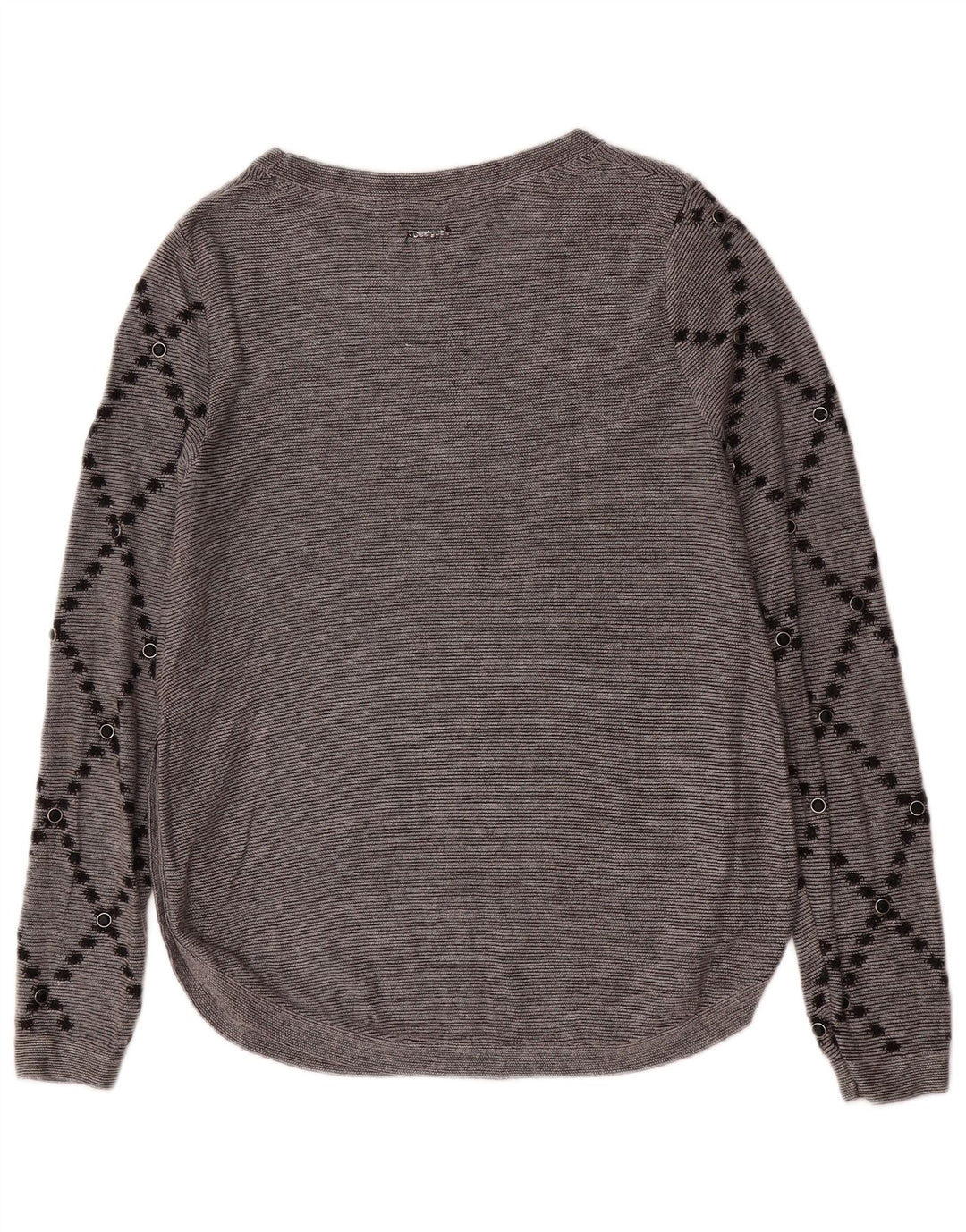 Desigual Donna Graphic Top Manica Lunga UK 14 Medio Grigio Paisley