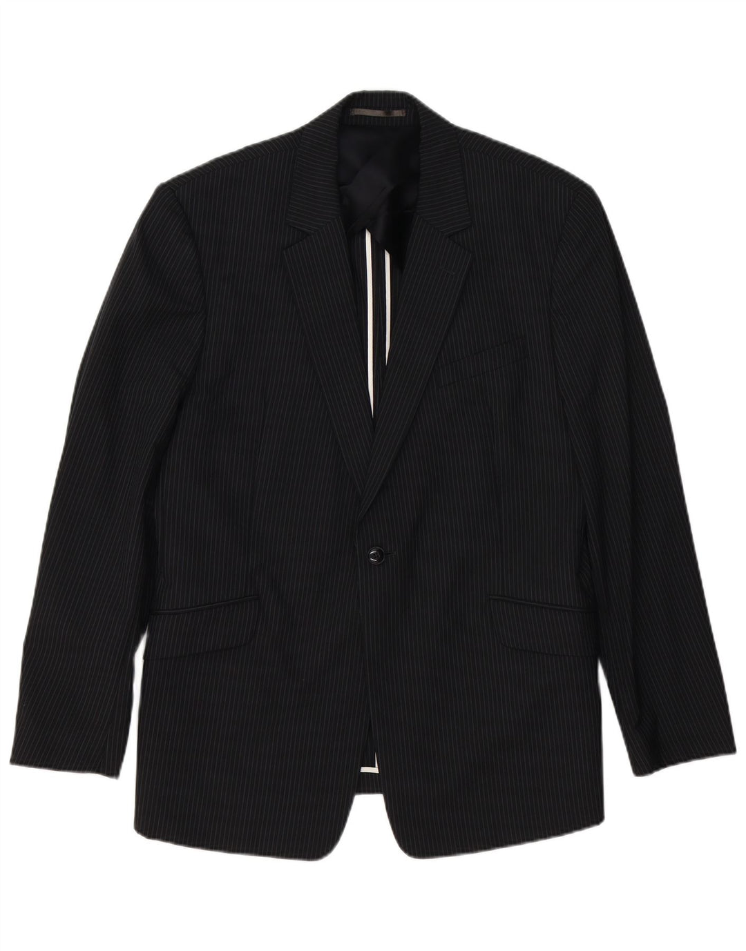 REISS Mens 1 Button Blazer Jacket UK 40 Large Black Pinstripe