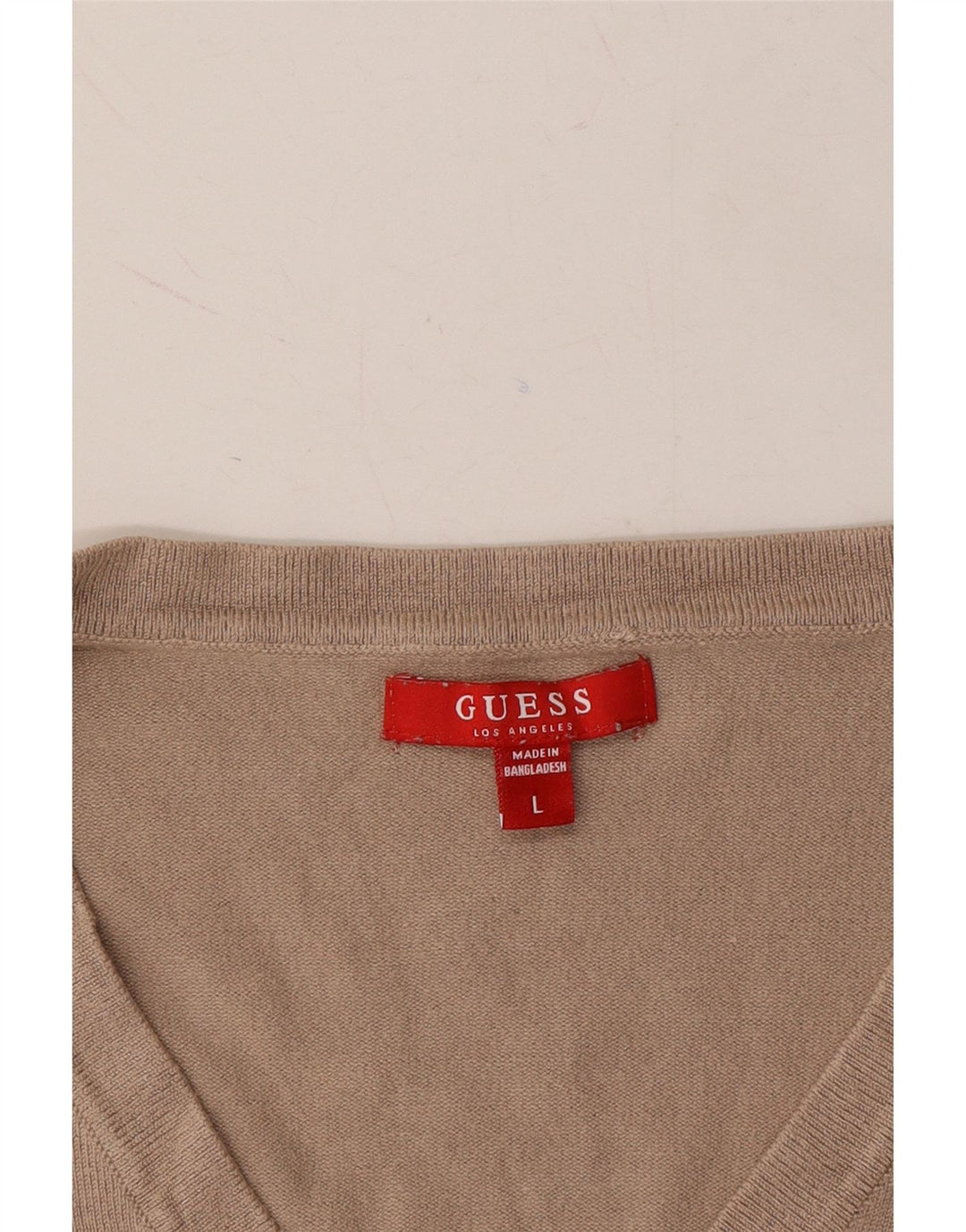 GUESS Womens V-Neck Jumper Sweater UK 14 Large Beige Viscose Vintage Guess and Second-Hand Guess from Messina Hembry 