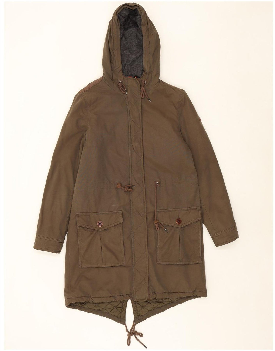 TOMMY HILFIGER Womens Hooded Parka Jacket UK 10 Small Khaki Polyester Vintage Tommy Hilfiger and Second-Hand Tommy Hilfiger from Messina Hembry 