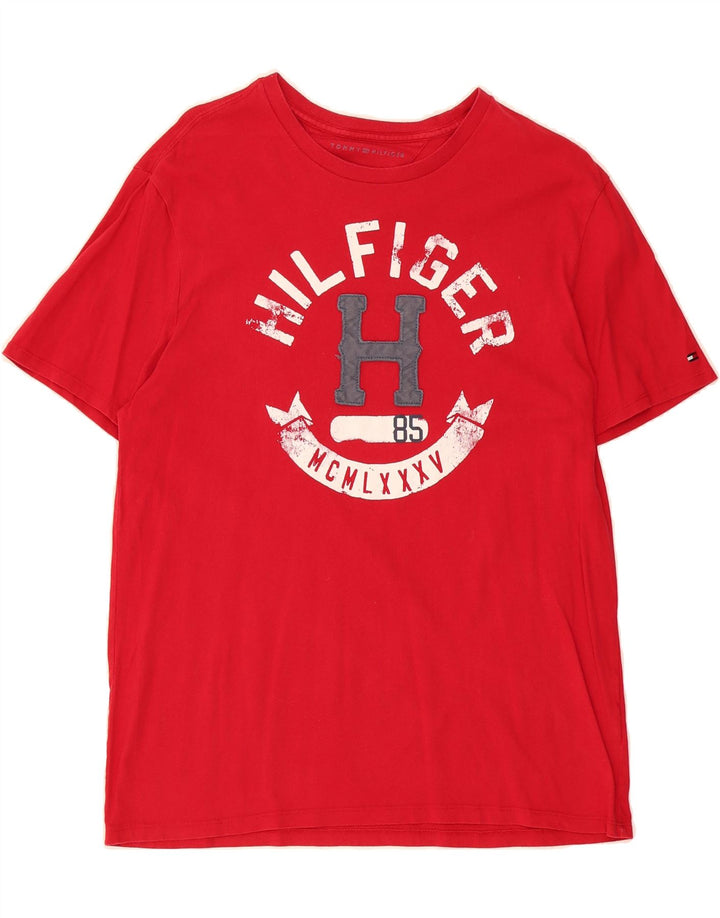 TOMMY HILFIGER Mens Graphic T-Shirt Top Medium Red Cotton Vintage Tommy Hilfiger and Second-Hand Tommy Hilfiger from Messina Hembry 