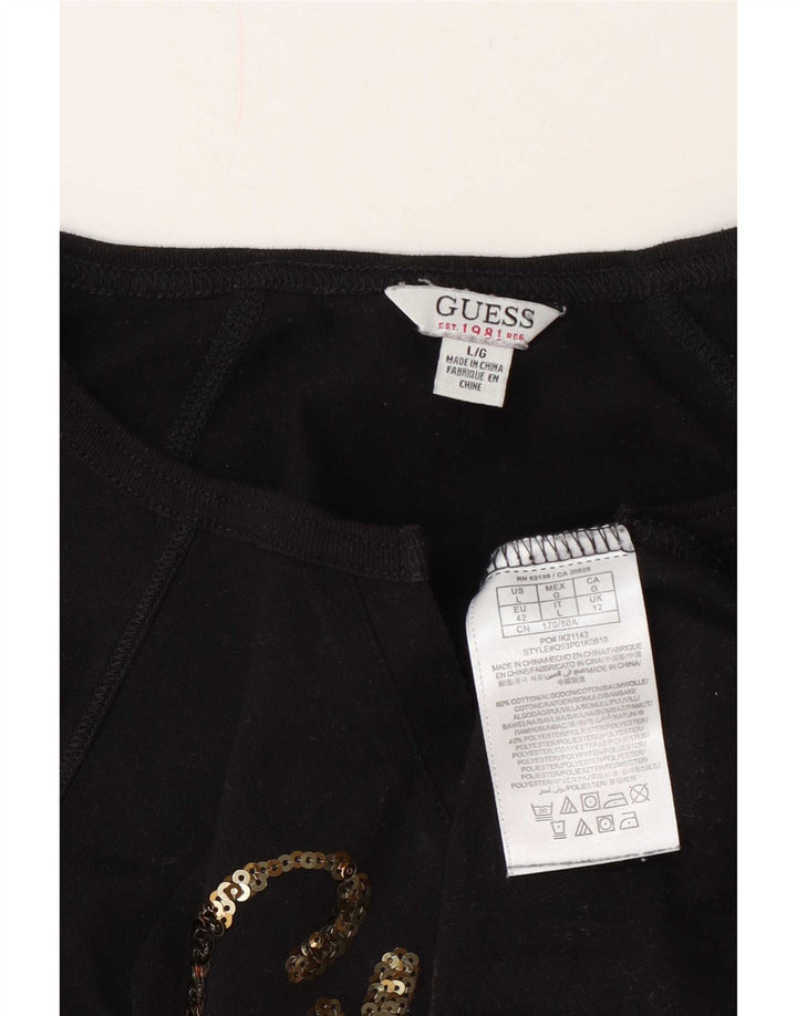 Guess Top grafico da donna a maniche lunghe UK 12 medio cotone nero