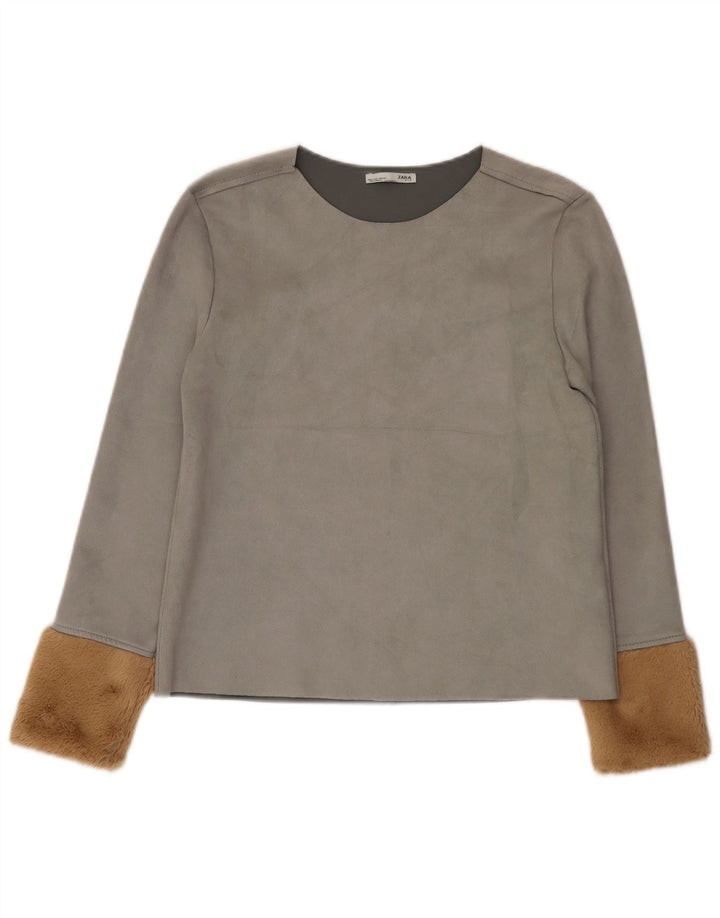 Top in camicetta da donna Zara UK 10 Small grigio color block