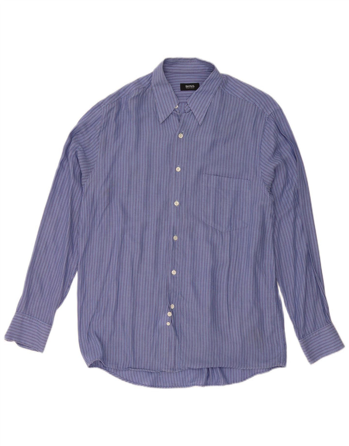 Camicia da uomo Hugo Boss taglia 40 classica in cotone a righe blu medio