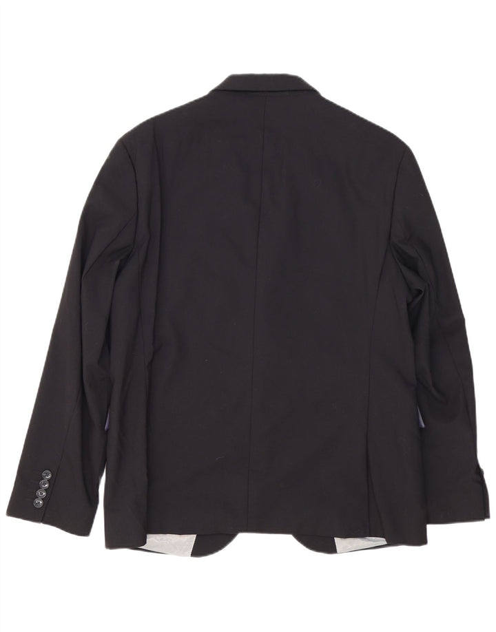 Giacca blazer slim fit corta da uomo Dkny a 2 bottoni UK 42 XL lana nera
