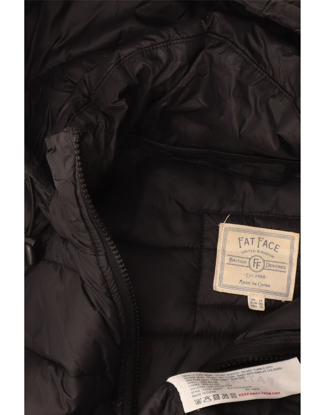 Giacca imbottita con cappuccio da donna Fat Face UK 16 grande nylon nero
