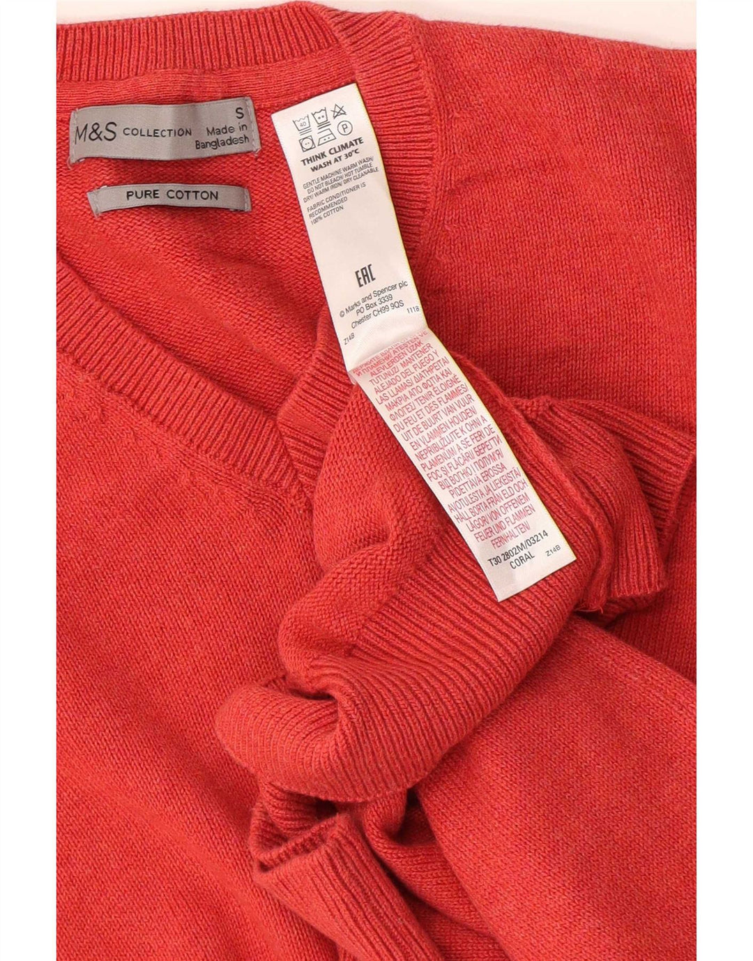 Maglione da uomo con scollo a V Marks & Spencer piccolo in cotone arancione