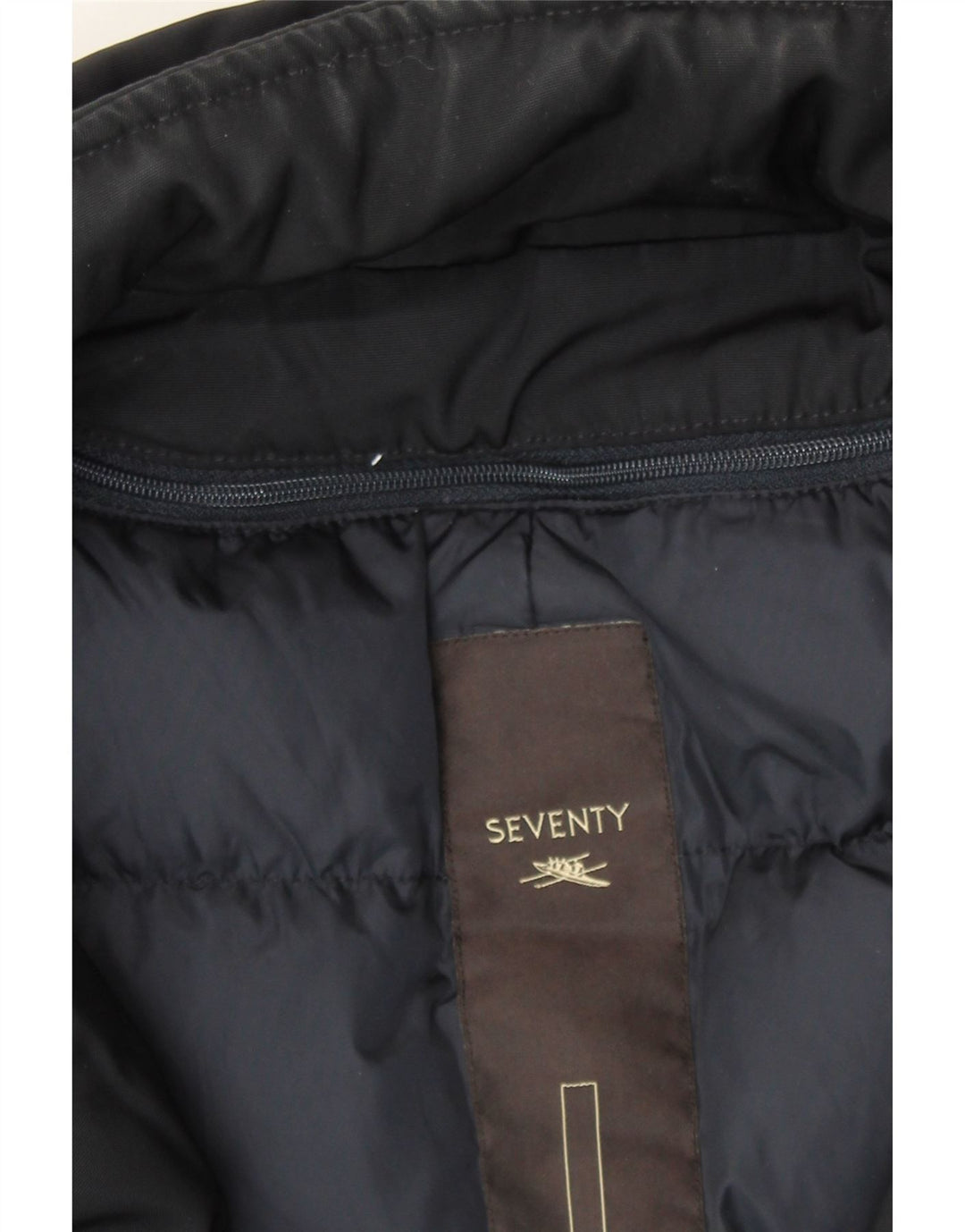SEVENTY Mens Hooded Padded Overcoat IT 54 2XL Navy Blue Polyamide Vintage Seventy and Second-Hand Seventy from Messina Hembry 