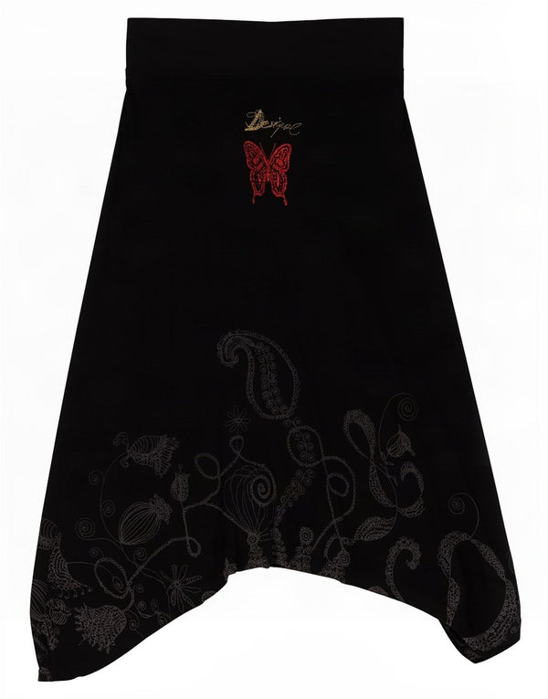 Desigual Gonna asimmetrica grafica da donna media W30 viscosa Paisley nera