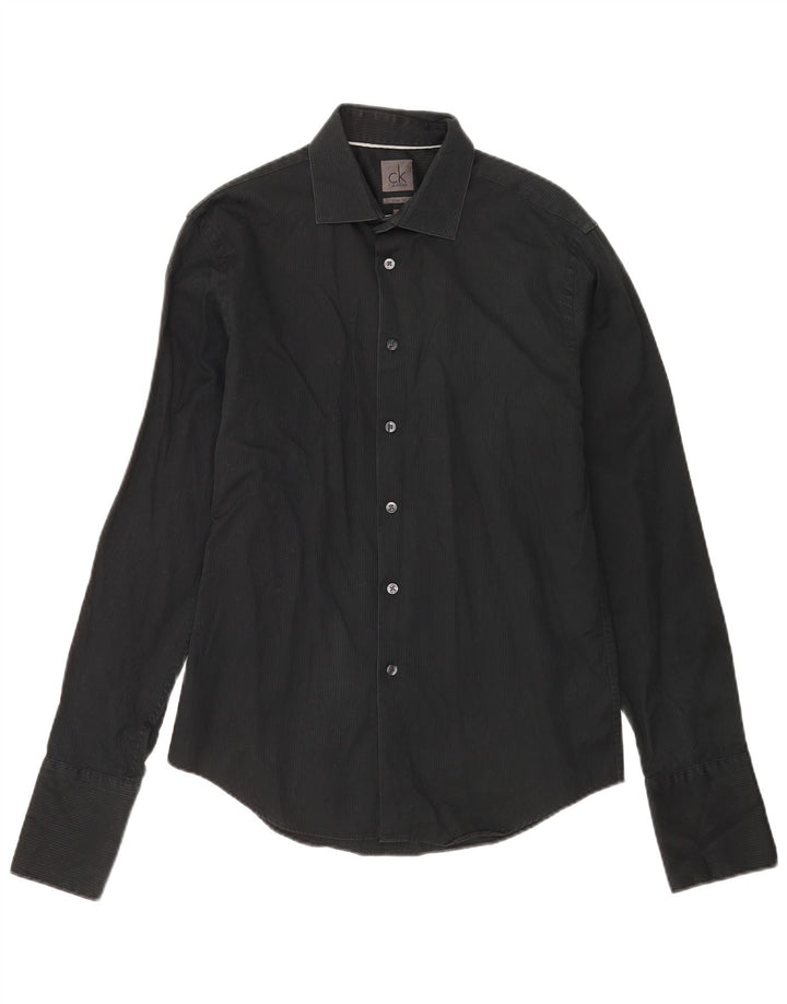 Camicia formale da uomo Calvin Klein taglia 39 15 1/2 medio gessato nero