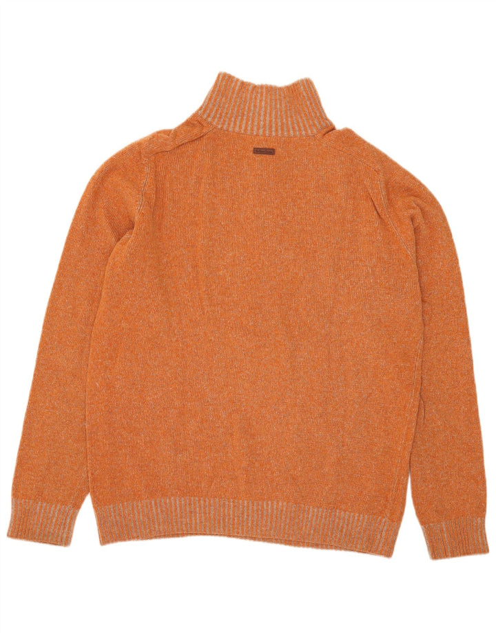 Marlboro Classics Maglione da uomo con zip e collo XL in lana screziata arancione
