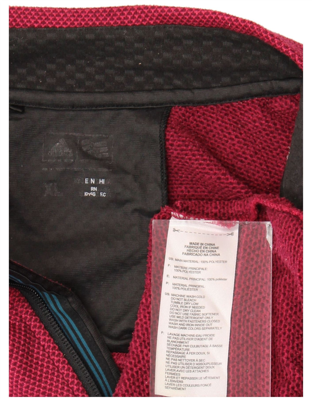 Felpa Adidas da uomo con zip e collo maglione XL rosso poliestere