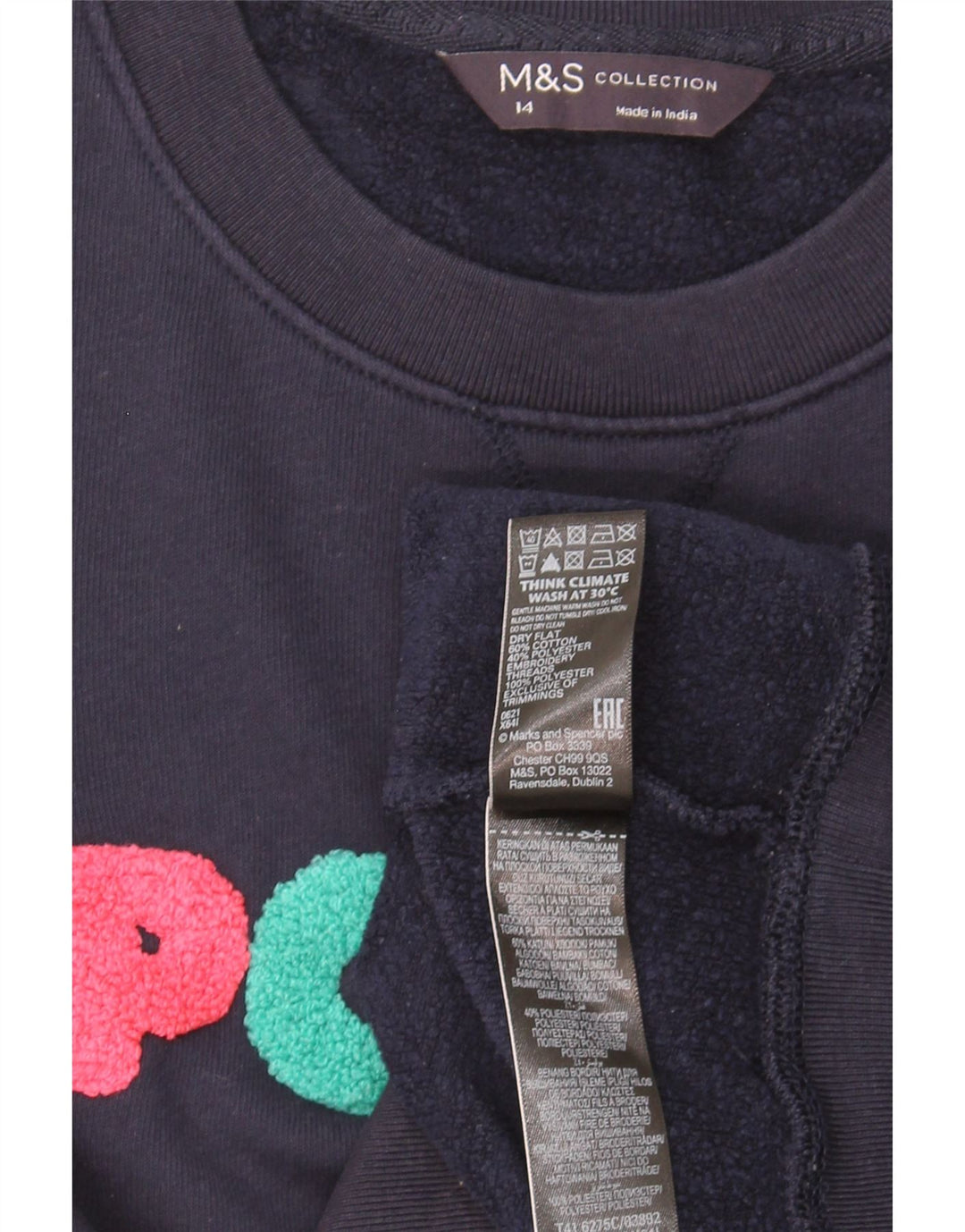 Felpa grafica da donna Marks & Spencer UK 14 grande blu navy