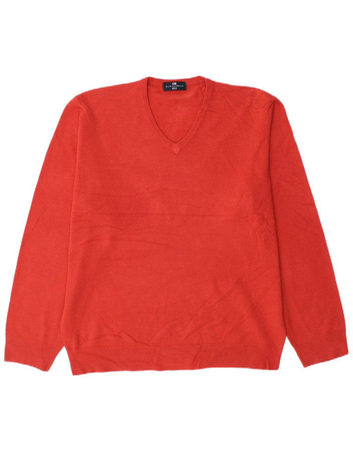 MARKS & SPENCER Maglione da uomo con scollo a V blu Harbour XL rosso acrilico