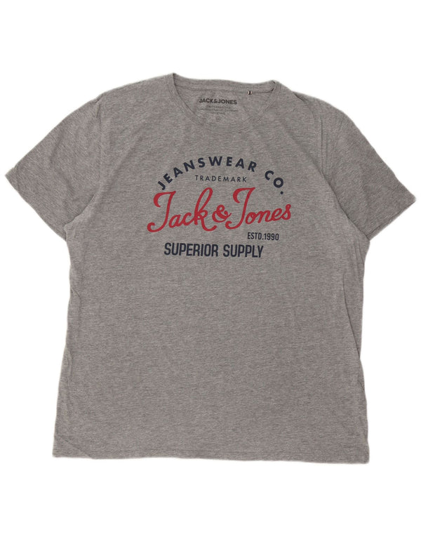 T-shirt grafica da uomo Jack & Jones Top 2XL cotone chiazzato grigio