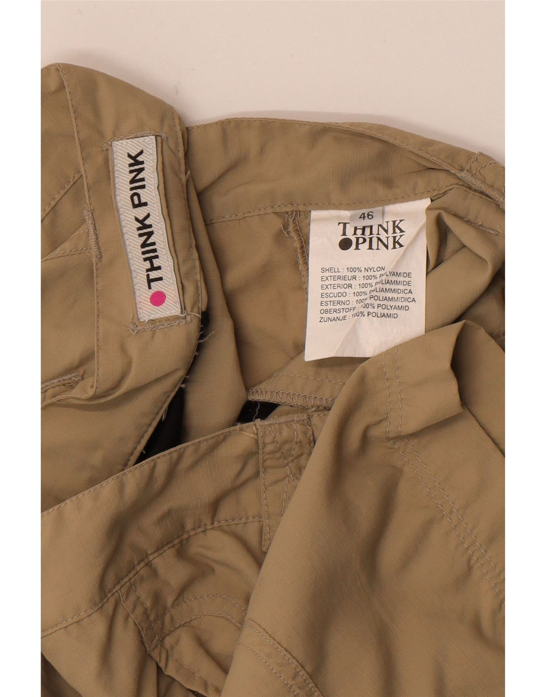 Pantaloni capri cargo dritti da donna Think Pink IT 46 Large W32 Nylon beige
