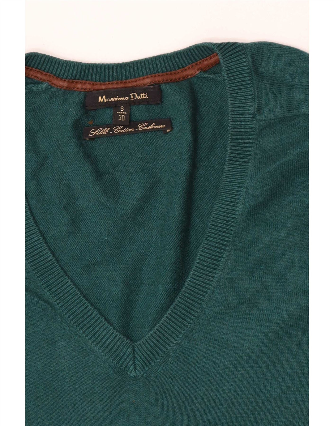 Massimo Dutti Maglione da uomo con scollo a V piccolo in seta verde