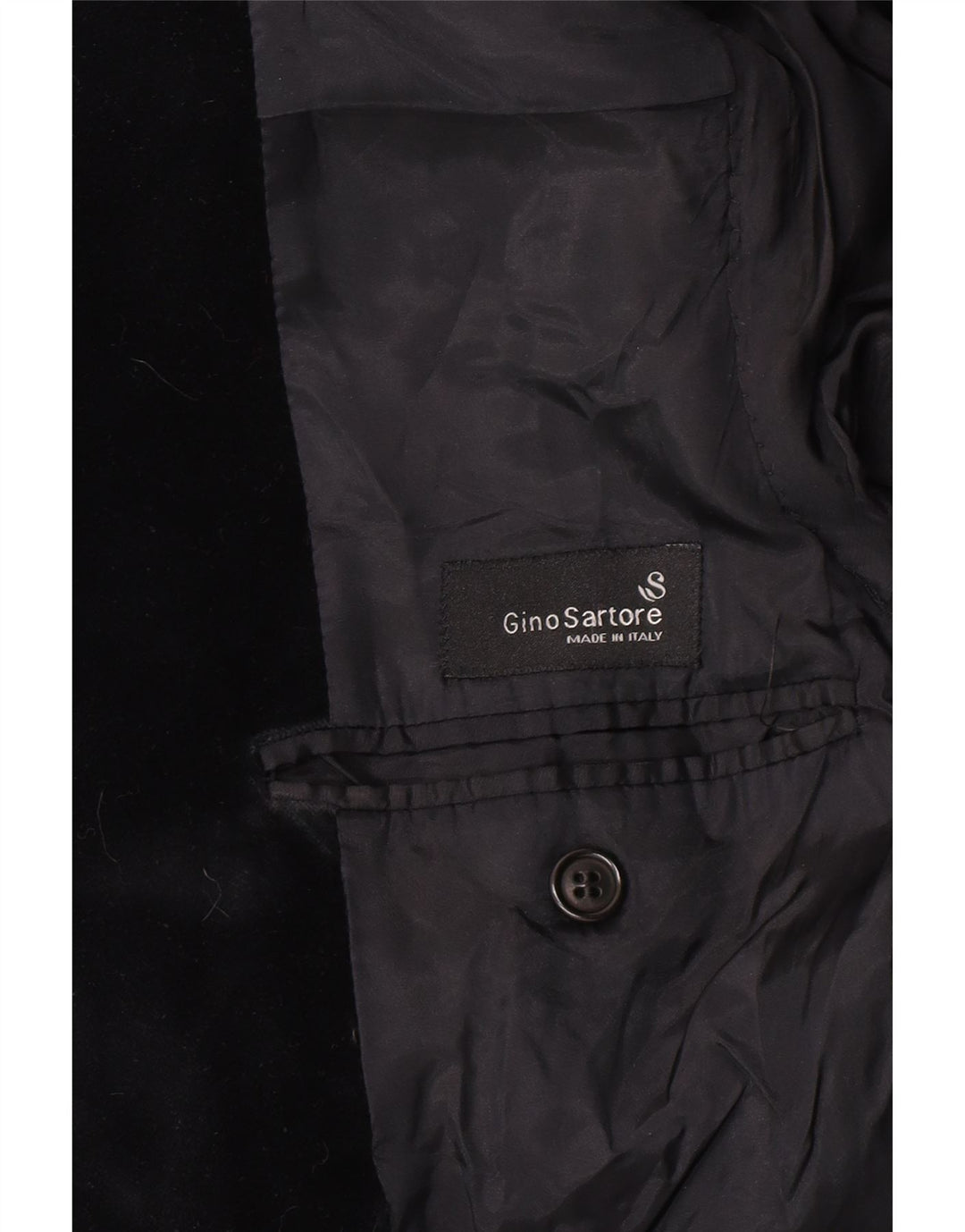 Giacca blazer in velluto da uomo a 3 bottoni Gino Sartore UK 36 piccola nera