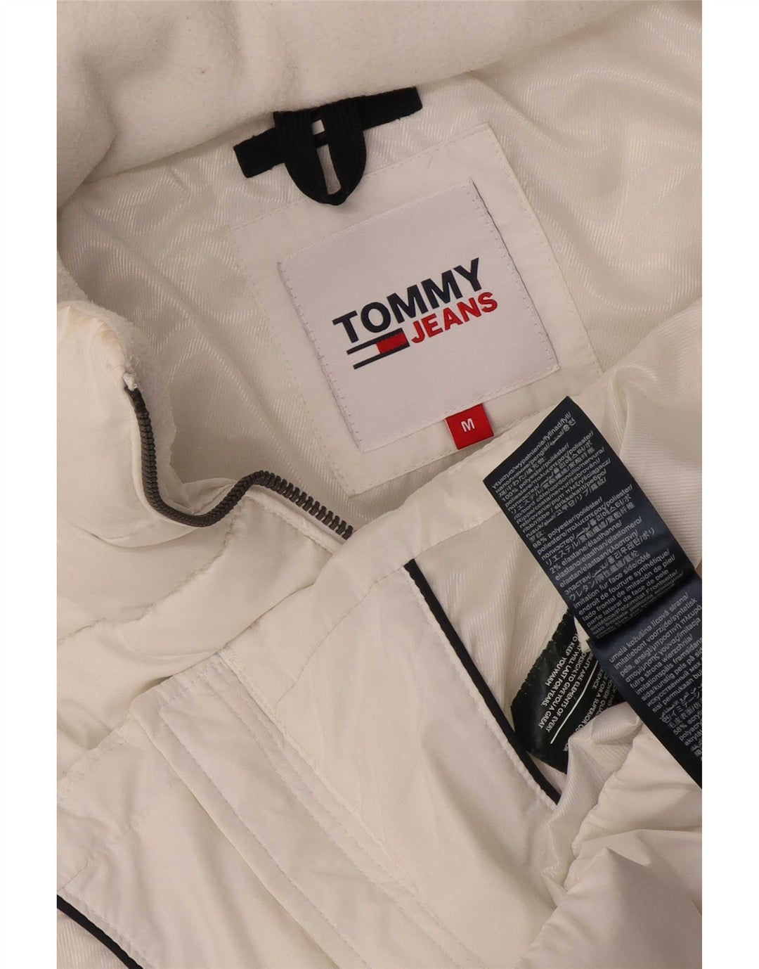 Giacca imbottita con cappuccio da donna Tommy Hilfiger UK 14 poliestere bianco medio