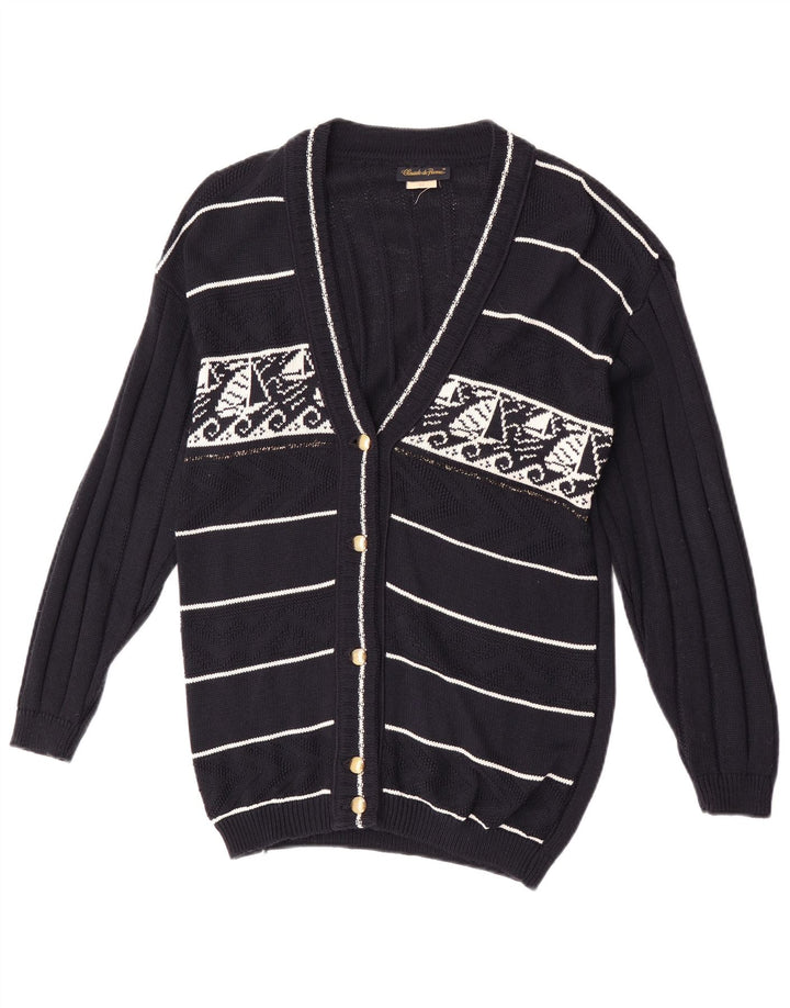 Maglione cardigan da donna Claude De Pierre UK 14 Medio blu navy geometrico