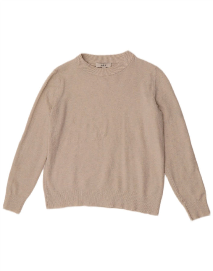 Maglione maglione con scollo a barca da donna Marks & Spencer UK 10 piccolo poliestere beige