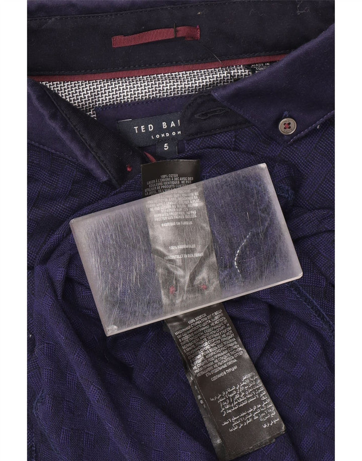 TED BAKER Mens Polo Shirt Size 5 XL Navy Blue Check Cotton